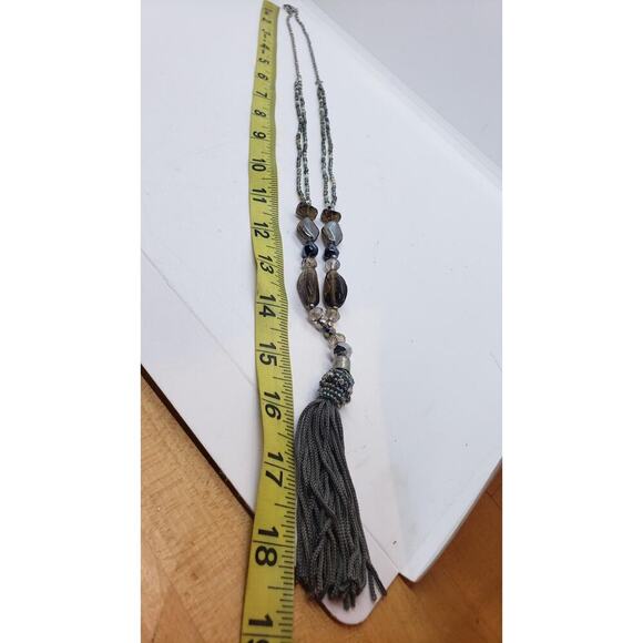 Vintage Beaded Tassel Necklace Glass Beads Multi Strand Boho Statement long - Picture 6 of 9